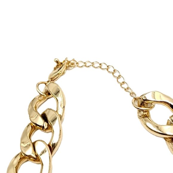 Mint Green Chunky Curb Link Gold Tone Statement Necklace - Picture 9 of 16